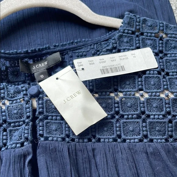 J. Crew Sheer Navy Blue Summer Long Sleeve Lace Blouse - Picture 7 of 7